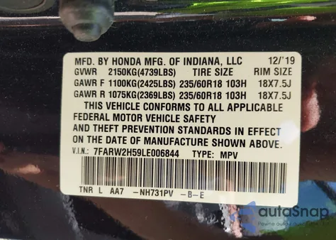 2020 Honda Cr-V Awd Ex from USA, damaged, VIN 7FARW2H59LE006844